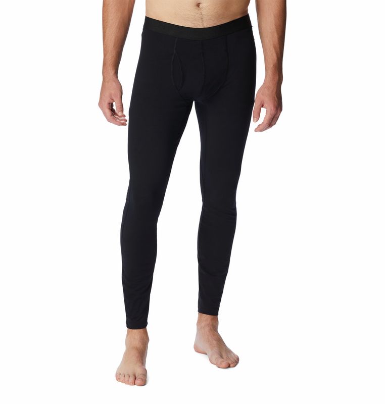 FRONT VIEW OF COLUMBIA MENS MIDWEIGHT STRETCH TIGHT BASELAYER BOTTOM IN BLACK