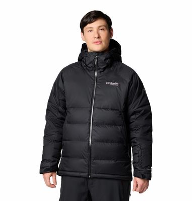 FRONT VIEW OF COLUMBIA MENS ROARING FORK II DOWN WINTER JACKET IN BLACK