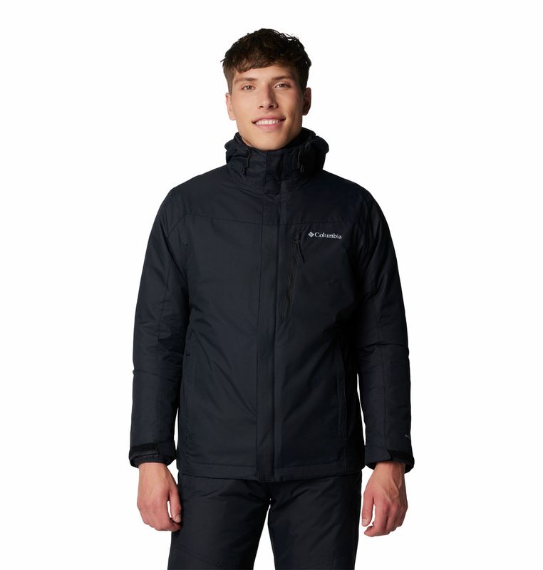 FRONT VIEW OF COLUMBIA MENS WHIRLIBIRD V INTERCHANGE WINTER JACKET IN BLACK