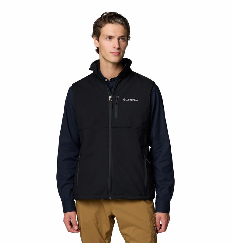FRONT VIEW OF COLUMBIA MENS ASCENDER II SOFTSHELL VEST IN BLACK