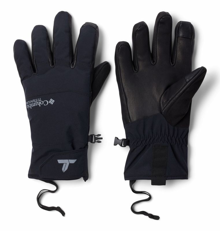 PALM AND BACK OF HAND VIEW OF COLUMBIA MENS POWBOUND GLOVE IN BLACK