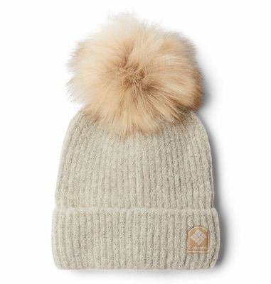 FRONT VIEW OF COLUMBIA UNISEX WINTER BLUR POM POM BEANIE WINTER HAT IN CHALK