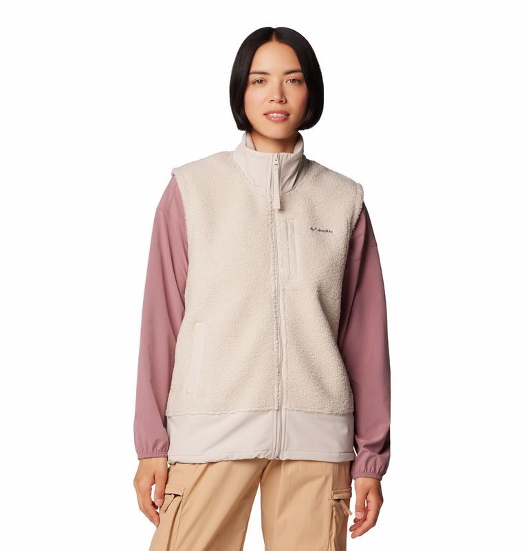 FRONT VIEW OF COLUMBIA WOMENS BOUNDLESS TREK VEST IN DARK STONE