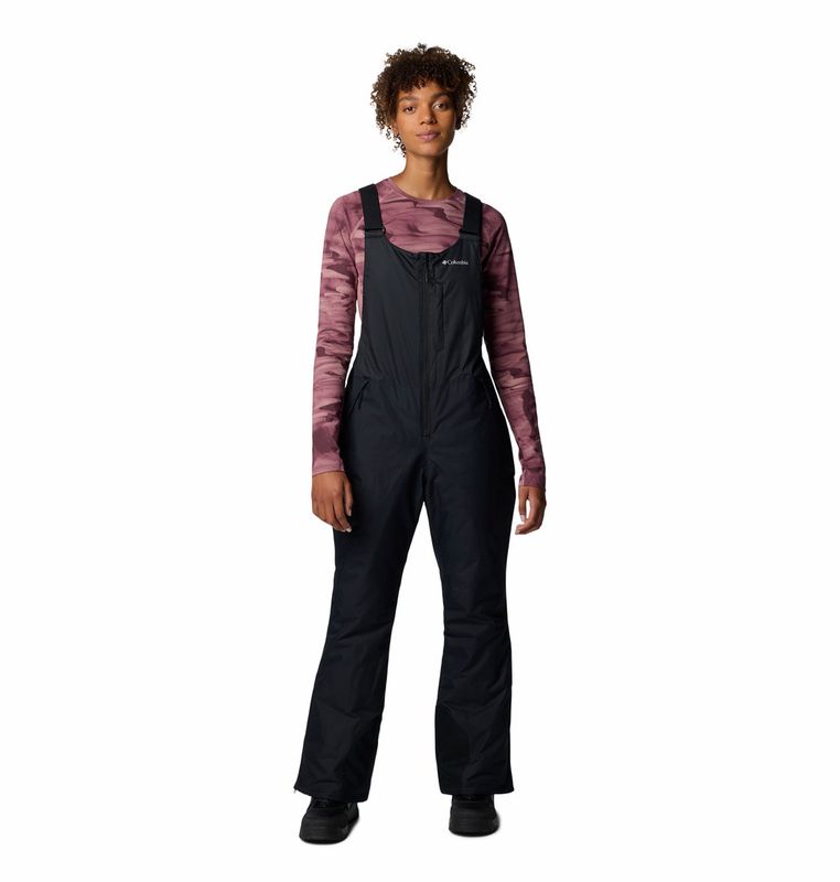 FRONT VIEW OF COLUMBIA WOMENS ICEVENTURE II BIB SNOWPANT IN BLACK DOBBY