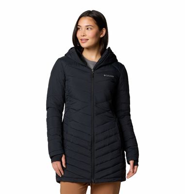 FRONT VIEW OF COLUMBIA WOMENS JOY PEAK II MID WINTER JACKET IN BLACK
