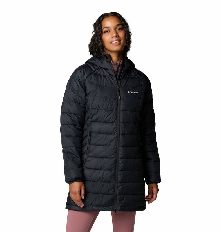 FRONT VIEW OF COLUMBIA WOMENS POWDER LITE II MID WINTER JACKET IN BLACK