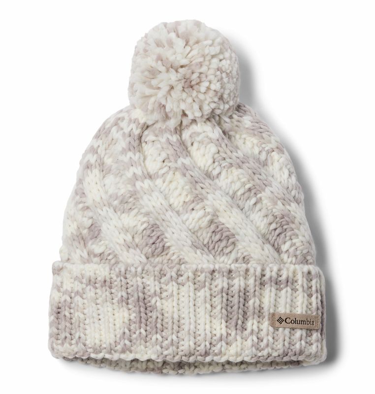 FRONT VIEW OF COLUMBIA WOMENS BUNDLE UP II BEANIE WINTER HAT IN CHALK OMBRE
