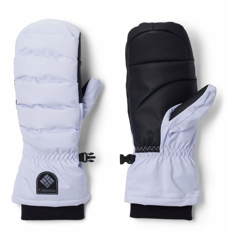 PALM AND BACK OF HAND VIEW OF COLUMBIA WOMENS SNOW DIVA II INSULATED MITTEN IN SNOWDRIFT DOBBY
