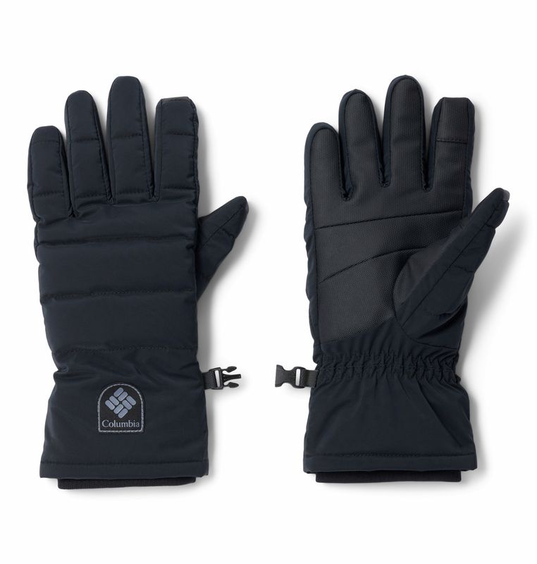 PALM AND BACK OF HAND VIEW OF COLUMBIA WOMENS SNOW DIVA II GLOVE IN BLACK DOBBY