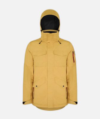 FRONT VIEW OF BOULDER GEAR MENS TETON WINTER JACKET IN HONEY MUSTARD