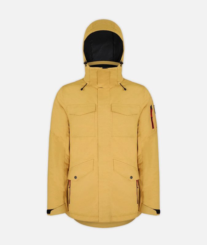 FRONT VIEW OF BOULDER GEAR MENS TETON WINTER JACKET IN HONEY MUSTARD