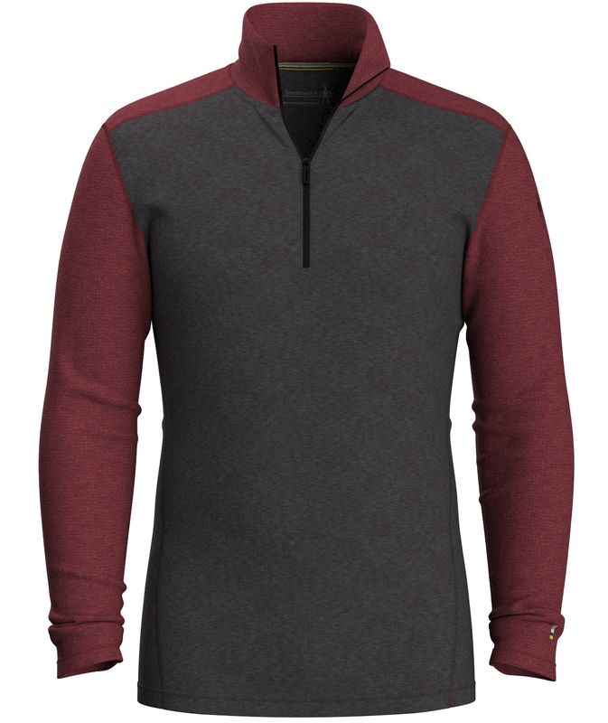 FRONT VIEW OF SMARTWOOL MENS CLASSIC THERMAL MERINO 1/4 ZIP BASELAYER TOP IN CHARCOAL/CURRANT