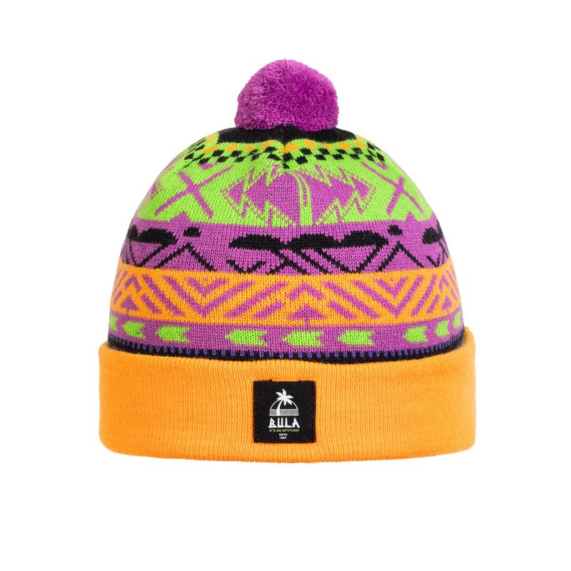 FRONT VIEW OF BULA UNISEX 80&#39;S BEANIE WINTER HAT IN CHEDDAR WITH DOUBLE LAYER LINER