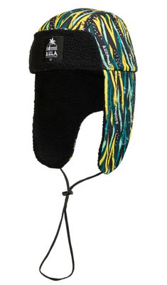 FRONT VIEW OF BULA UNISEX THROWBACK TRAPPER WINTER HAT IN TRIBAL WITH ADJUSTABLE NECK STRAP