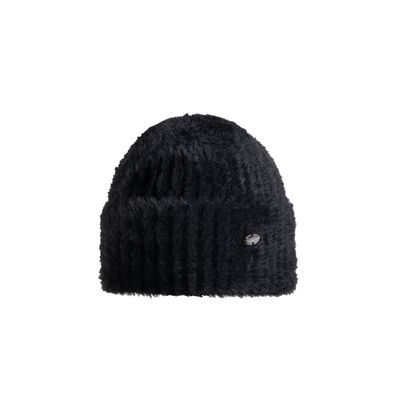 FRONT VIEW OF BULA UNISEX COPENHAGAN BEANIE WINTER HAT IN BLACK 100% NYLON