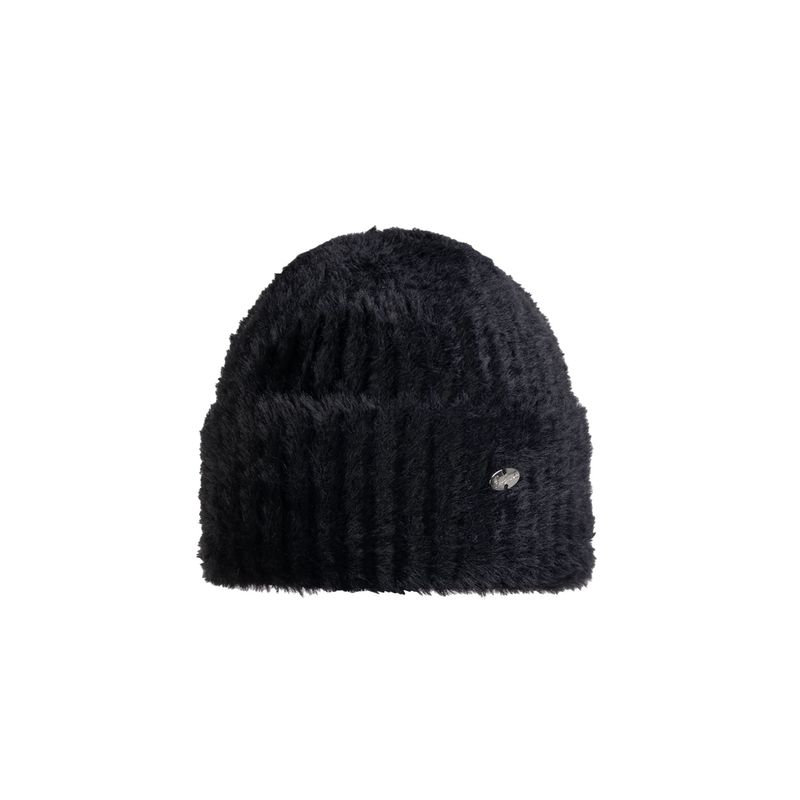 FRONT VIEW OF BULA UNISEX COPENHAGAN BEANIE WINTER HAT IN BLACK 100% NYLON