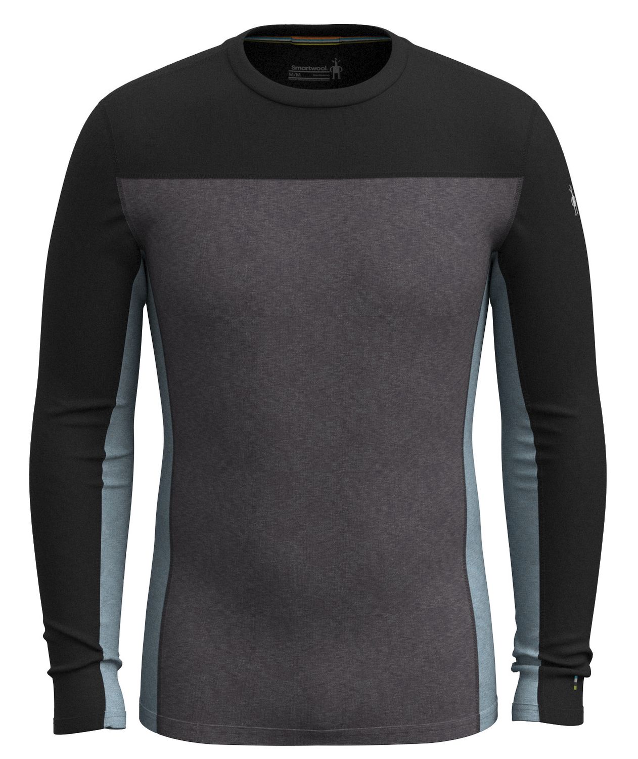 MAIN IMAGE OF SMARTWOOL MENS THERMAL MERINO CREW BASELAYER TOP IN CHARCOAL HEATHER/BLACK SMALL