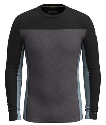 FRONT VIEW OF SMARTWOOL MENS CLASSIC THERMAL MERINO CREW BASELAYER TOP IN CHARCOAL HEATHER/BLACK