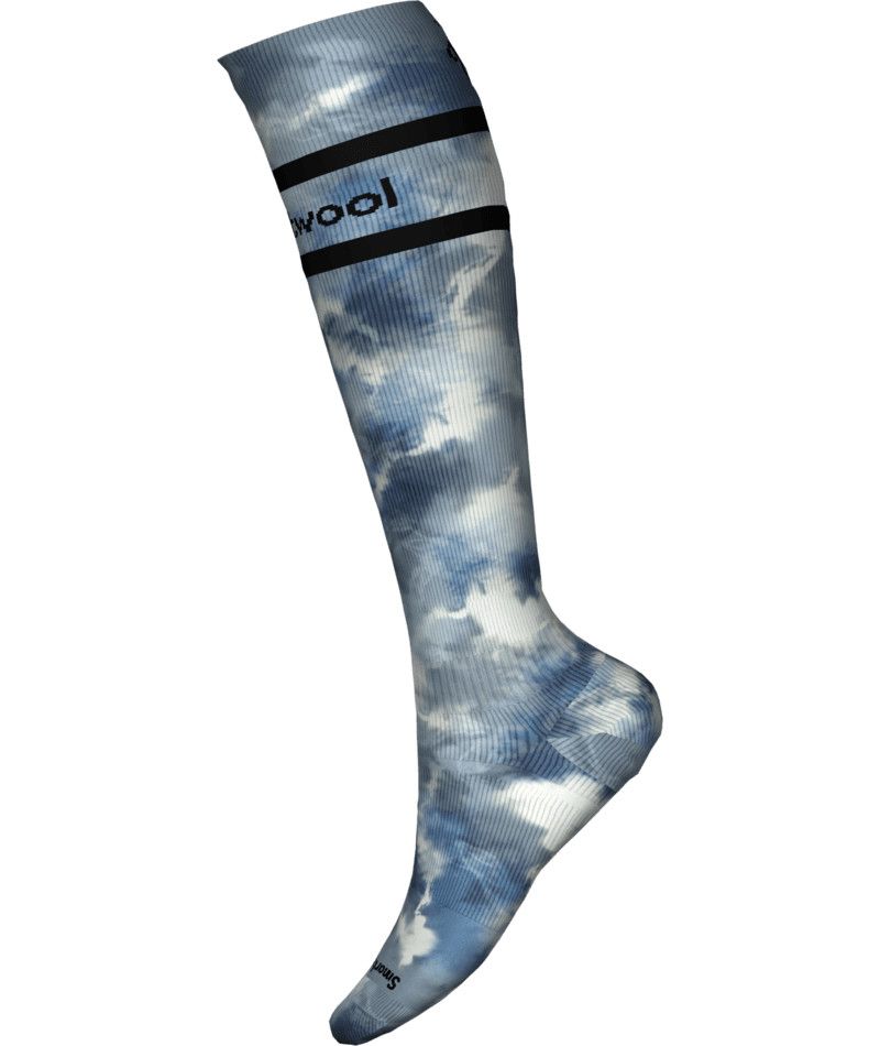 MAIN IMAGE OF SMARTWOOL UNISEX SKI FULL CUSHION GROOVY TIE DYE PRINT OTC SOCKS IN DEEP NAVY MEDIUM