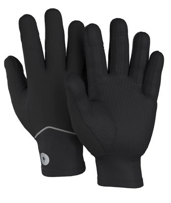 PALM AND BACK OF HAND VIEW OF SMARTWOOL UNISEX ACTIVE FLEECE WIND GLOVE IN BLACK WITH MERINO WOOL