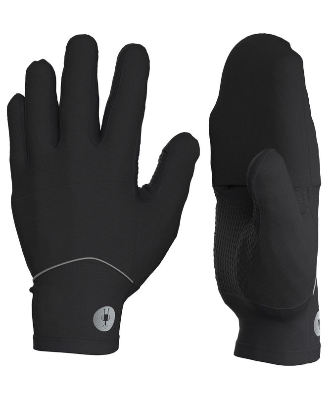 PALM AND BACK OF HAND VIEW OF SMARTWOOL UNISEX ACTIVE FLEECE WIND MITTEN IN BLACK WITH MERINO WOOL