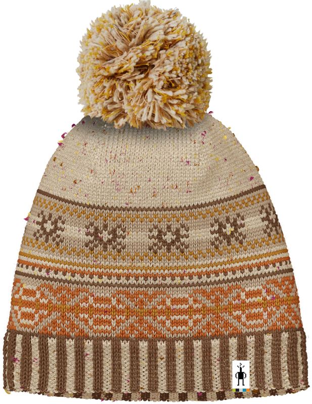 FRONT VIEW OF SMARTWOOL UNISEX CHAIR LIFT BEANIE WINTER HAT IN ALMOND DONEGAL