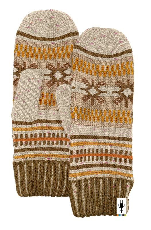 FRONT VIEW OF SMARTWOOL UNISEX CHAIR LIFT MITTEN IN ALMOND DONEGAL WITH MERINO WOOL