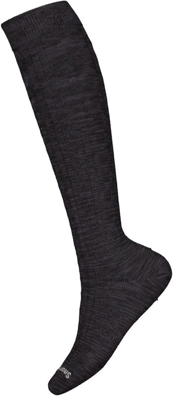 FRONT VIEW OF SMARTWOOL UNISEX EVERYDAY CABLE KNEE HIGH SOCKS IN CHARCOAL WITH MERINO WOOL