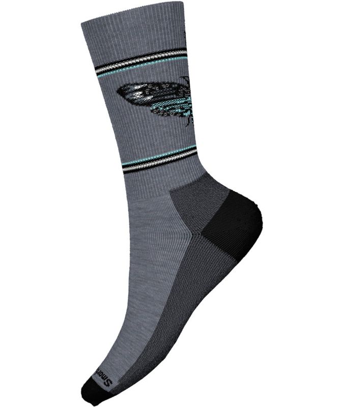 FRONT VIEW OF SMARTWOOL UNISEX EVERYDAY MYSTIC MOTH CREW SOCKS IN MEDIUM GRAY WITH MERINO WOOL