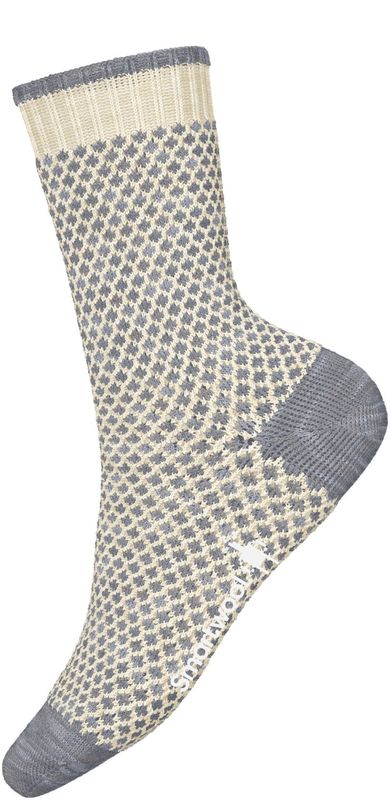 FRONT VIEW OF SMARTWOOL UNISEX EVERYDAY POPCORN POLKA DOT CREW SOCKS IN NATURAL WITH MERINO WOOL
