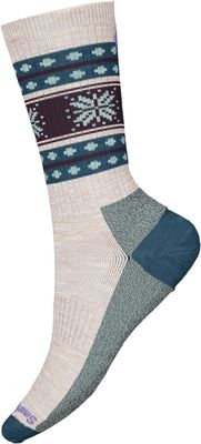 FRONT VIEW OF SMARTWOOL UNISEX EVERYDAY SNOWFLAKE DREAM CREW SOCKS IN MOONBEAM WITH MERINO WOOL
