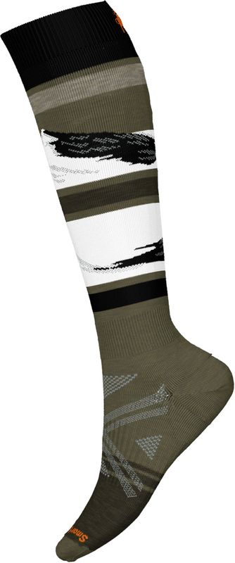 FRONT VIEW OF SMARTWOOL UNISEX SKI FULL CUSHION MIDNIGHT SKI PATTERN OTC SOCKS IN WINTER MOSS