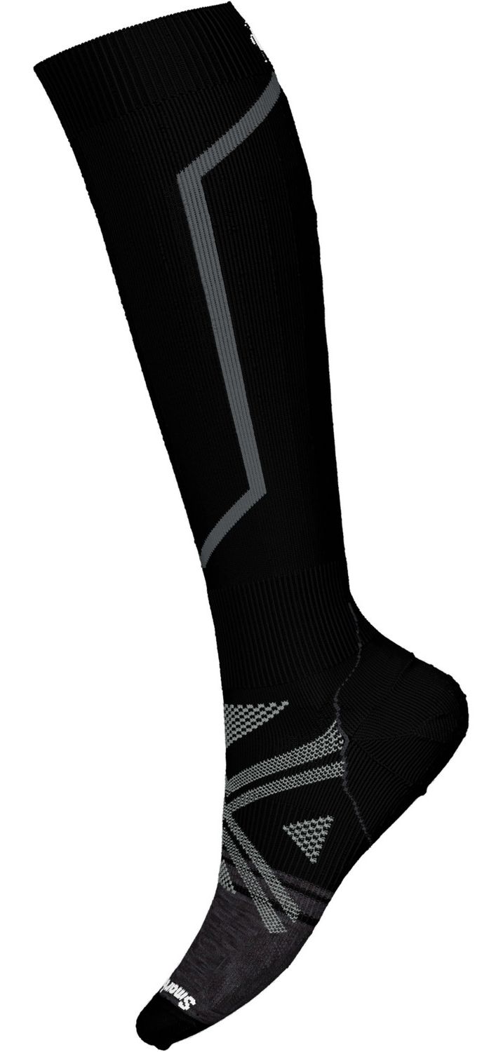 FRONT VIEW OF SMARTWOOL UNISEX SKI FULL CUSHION OTC SOCKS IN BLACK WITH MERINO WOOL