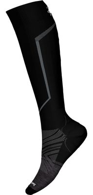 FRONT VIEW OF SMARTWOOL UNISEX SKI TARGETED CUSHION OTC SOCKS IN BLACK WITH MERINO WOOL