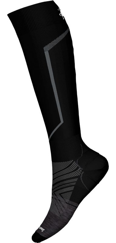 FRONT VIEW OF SMARTWOOL UNISEX SKI TARGETED CUSHION OTC SOCKS IN BLACK WITH MERINO WOOL
