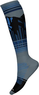 FRONT VIEW OF SMARTWOOL UNISEX SKI TARGETED CUSHION SUMMIT SHOT OTC SOCKS IN PEWTER BLUE WITH WOOL