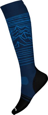 FRONT VIEW OF SMARTWOOL UNISEX SNOWBOARD FULL CUSHION IGUCHI PATTERN OTC SOCKS IN DEEP NAVY