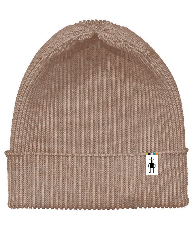 FRONT VIEW OF SMARTWOOL UNISEX SMARTWOOL BEANIE WINTER HAT IN TOFFEE CREAM WITH MERINO WOOL