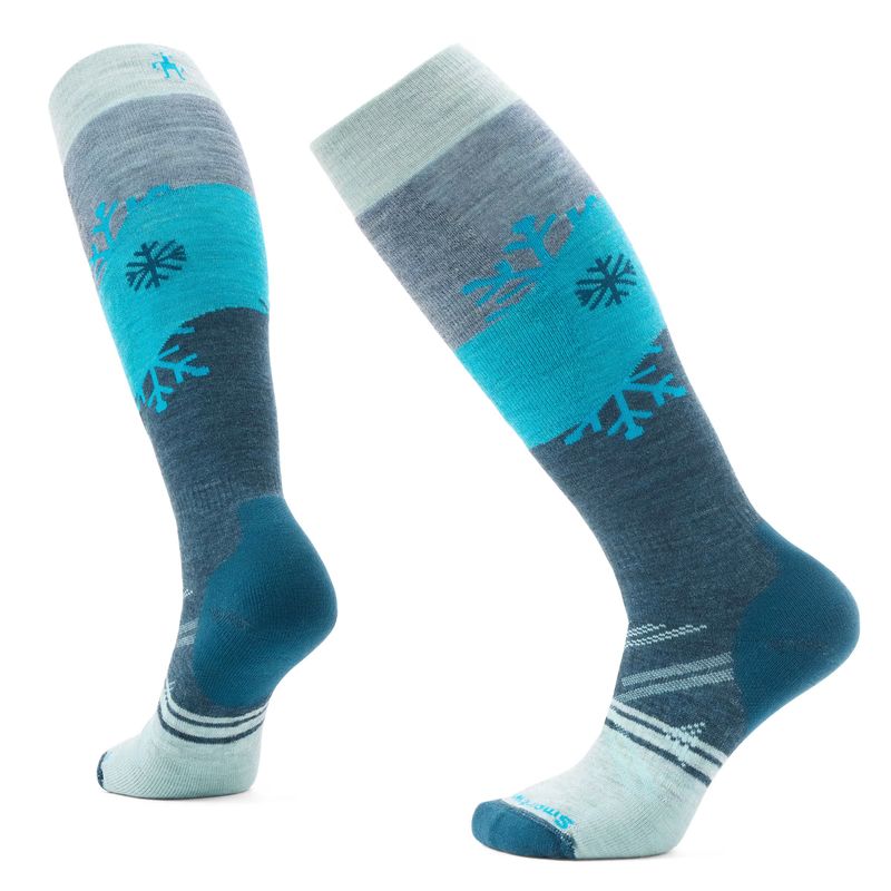 HEEL AND TOE VIEW OF SMARTWOOL WOMENS SKI FULL CUSHION SNOWPOCALYPSE OTC SOCKS IN FROSTY GREEN