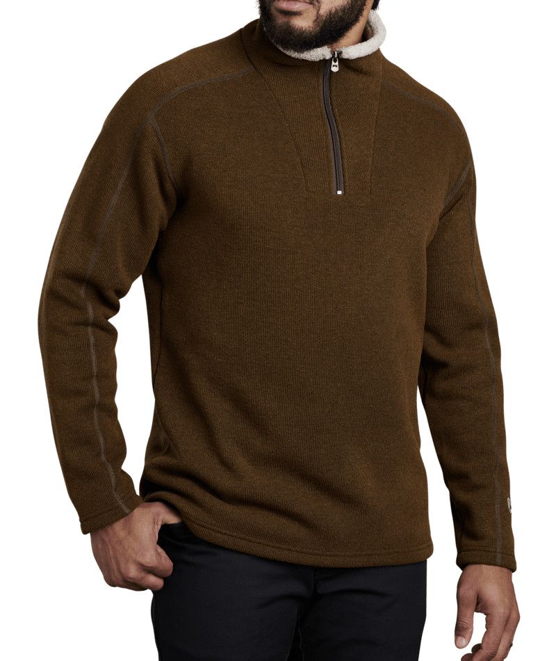 KUHL MENS EUROPA 1/4 ZIP SWEATER 24, Color: GRAIN, Size: SMALL