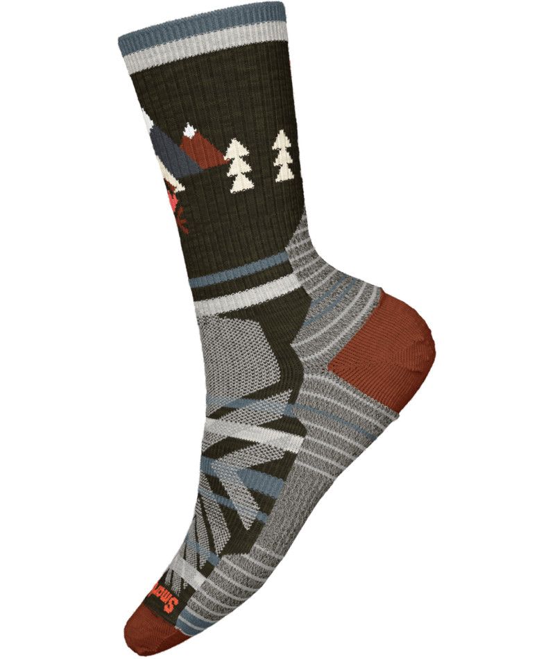 SMARTWOOL WOMENS HIKE LIGHT CUSHION UNDER THE STARS CREW SOCKS 24, Color: MILITARY OLIVE, Size: MEDIUM