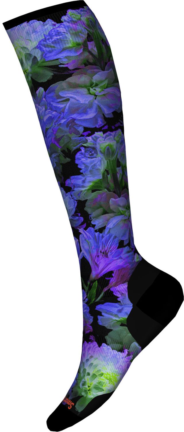MAIN IMAGE OF SMARTWOOL WOMENS SKI TARGETED CUSHION ELECTRIC LOTUS PRINT OTC SOCKS IN BLACK SMALL