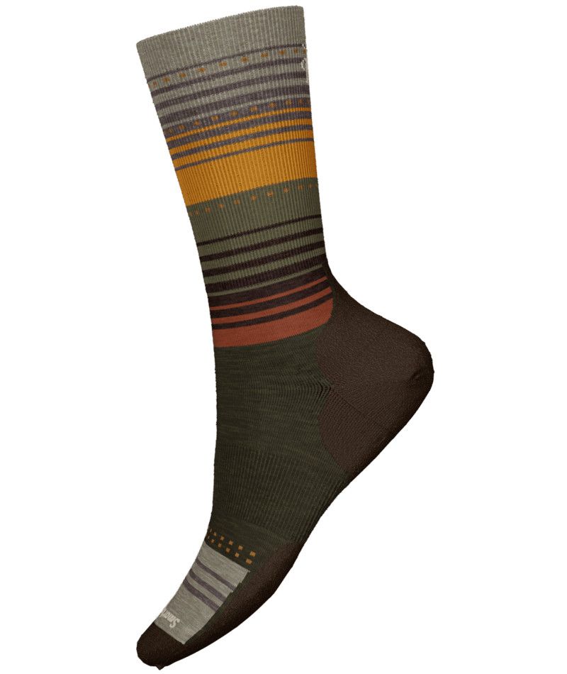 SMARTWOOL UNISEX EVERYDAY STITCH STRIPE CREW SOCKS 24, Color: MILITARY OLIVE, Size: LARGE