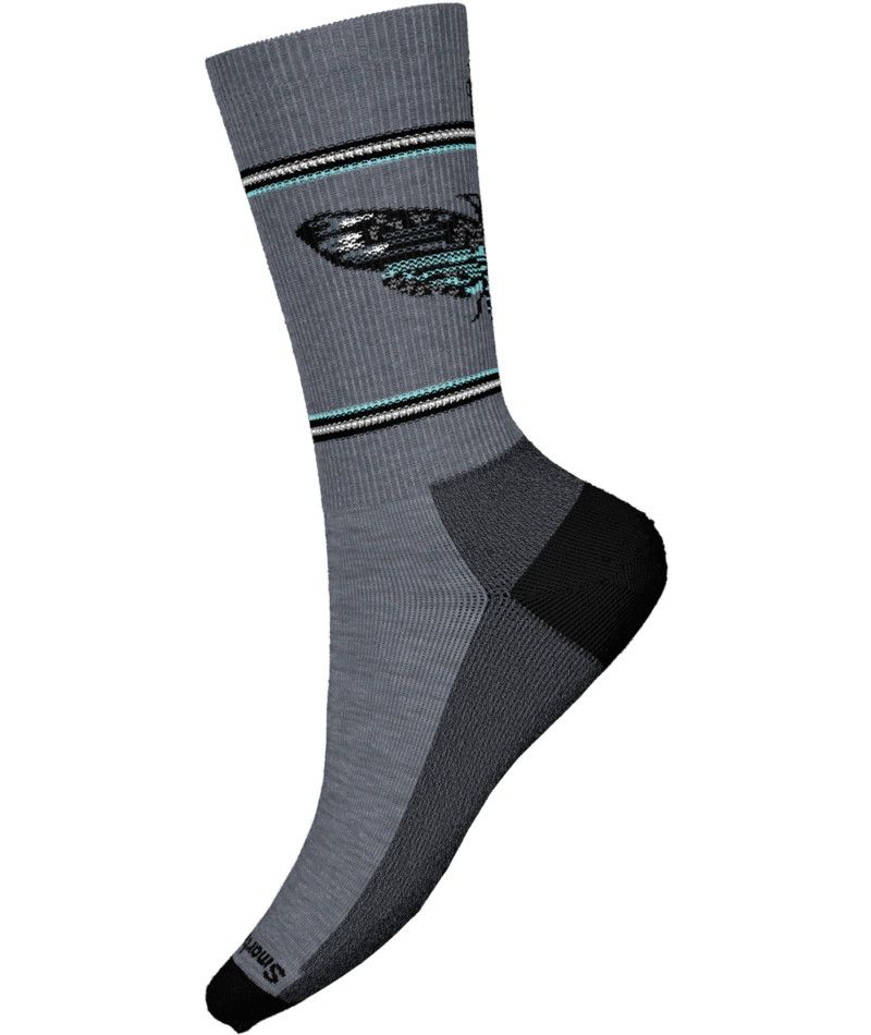 MAIN IMAGE OF SMARTWOOL UNISEX EVERYDAY MYSTIC MOTH CREW SOCKS IN MEDIUM GRAY SMALL