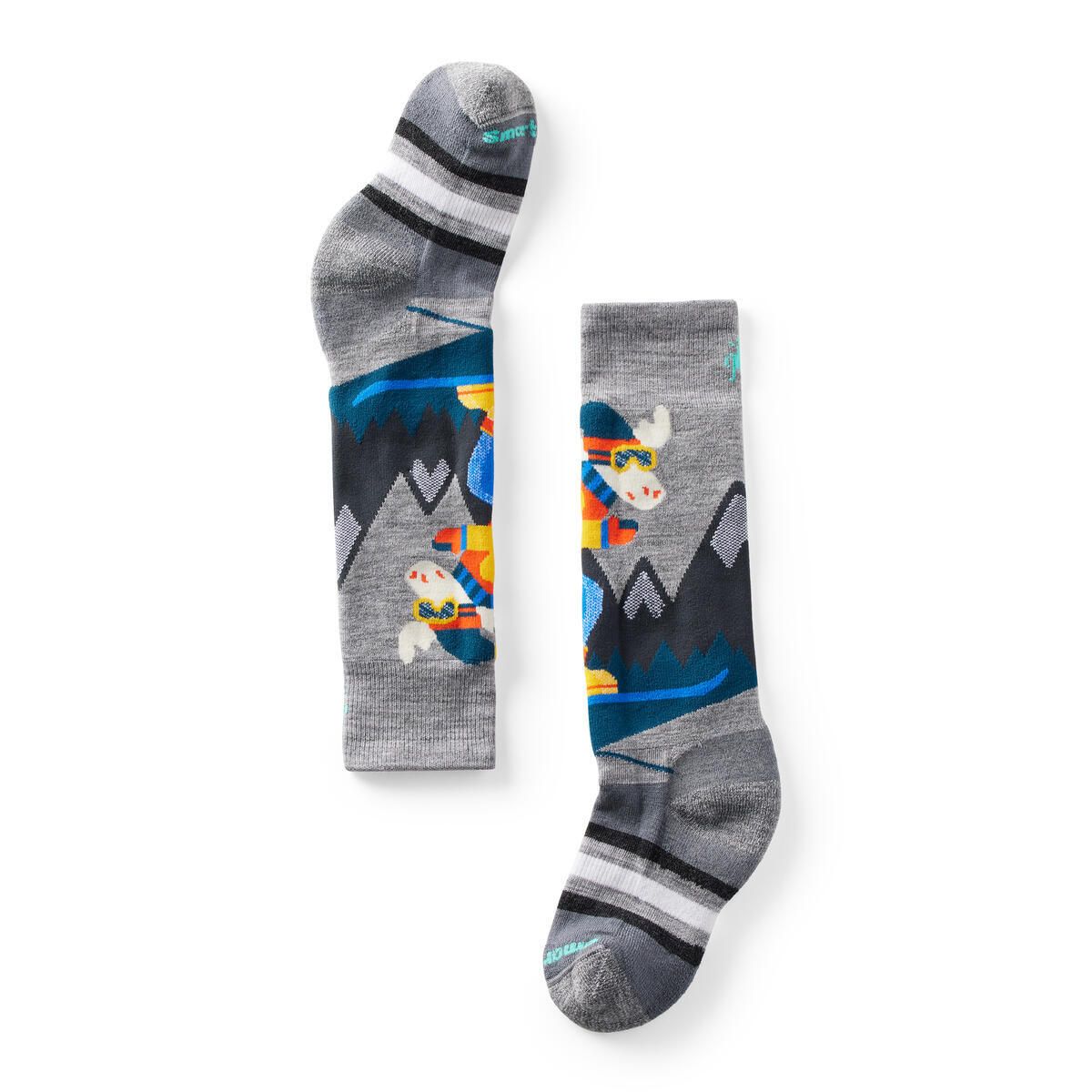 SMARTWOOL YOUTH WINTERSPORT FULL CUSHION MOUNTAIN MOOSE PATTERN OTC SOCKS 24, Color: LIGHT GRAY, Size: MEDIUM