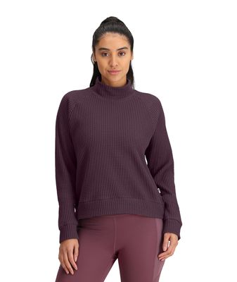 FRONT MODEL VIEW OF THE NORTH FACE WOMENS MOCK NECK CHABOT LONG SLEEVE SHIRT WITH COTTON THERMAL-KN…