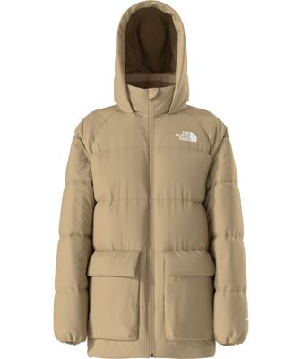 FRONT VIEW OF THE NORTH FACE YOUTH TEEN NORTH DOWN FLEECE-LINED SHORT PARKA WINTER JACKET WITH ATTA…