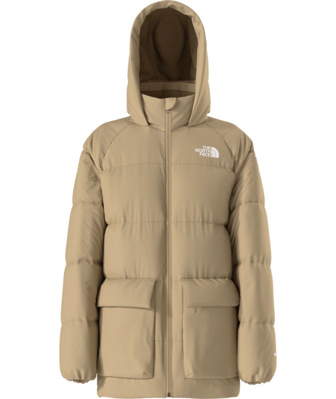 FRONT VIEW OF THE NORTH FACE YOUTH TEEN NORTH DOWN FLEECE-LINED SHORT PARKA WINTER JACKET WITH ATTA…