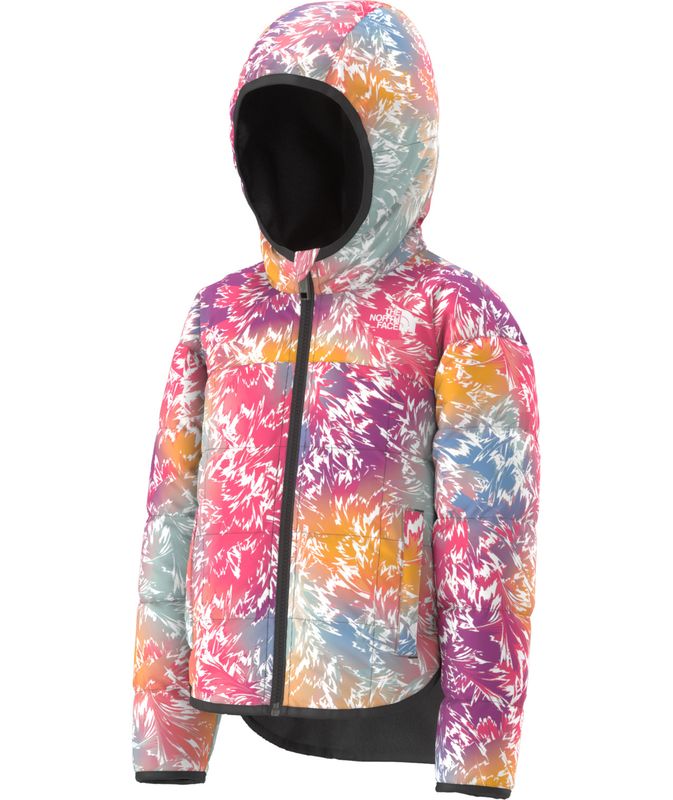 FRONT VIEW OF THE NORTH FACE YOUTH GIRLS&#39; REVERSIBLE SHASTA FULL ZIP HOODED WINTER JACKET WITH RELA…