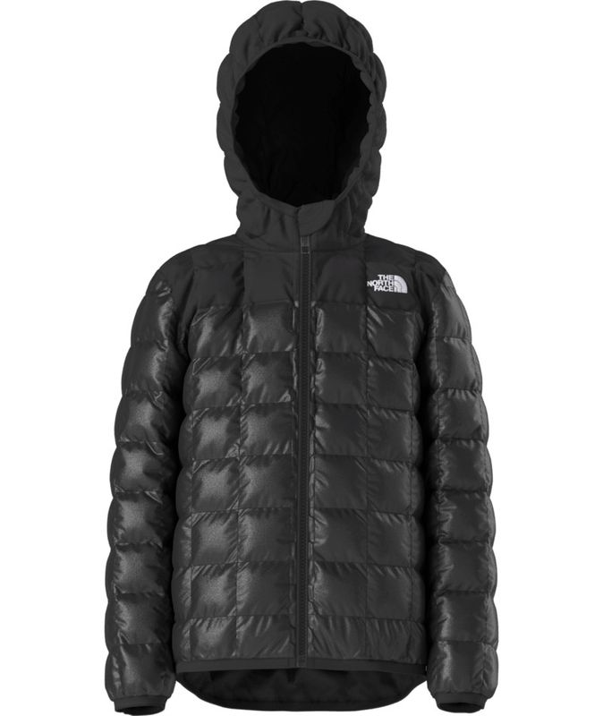 FRONT VIEW OF THE NORTH FACE YOUTH REVERSIBLE THERMOBALL™ HOODED WINTER JACKET WITH THREE-PIECE HOOD